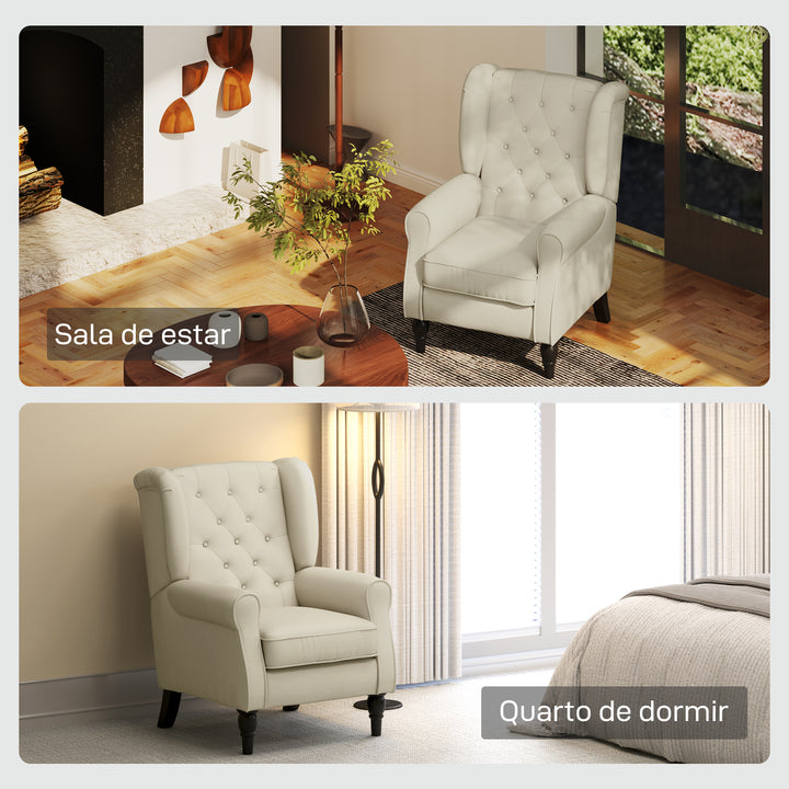 Poltrona de Sala de Estar Poltrona Moderna para Dormitório com Pés de Madeira Poltrona Individual Carga 160 kg para Escritório 74x86x102 cm Creme