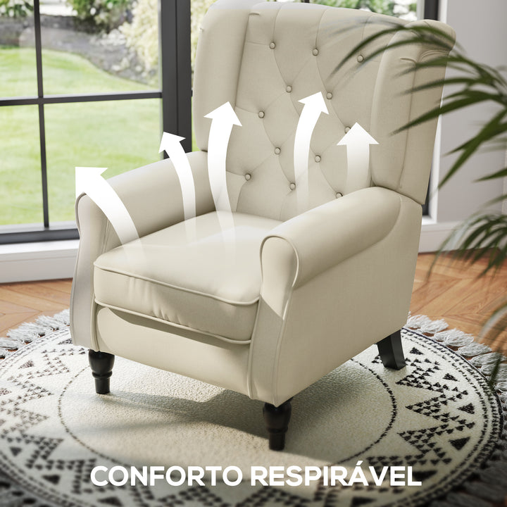 Poltrona de Sala de Estar Poltrona Moderna para Dormitório com Pés de Madeira Poltrona Individual Carga 160 kg para Escritório 74x86x102 cm Creme