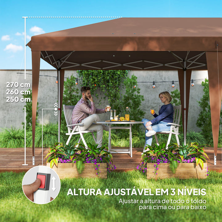 Tenda Dobrável Gazebo 6x3 m Pop-up, Toldo com Altura Ajustável em 3 Níveis, Proteção UV e Saco de Transporte para Campismo e Festas Castanho