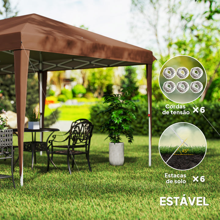 Tenda Dobrável Gazebo 6x3 m Pop-up, Toldo com Altura Ajustável em 3 Níveis, Proteção UV e Saco de Transporte para Campismo e Festas Castanho