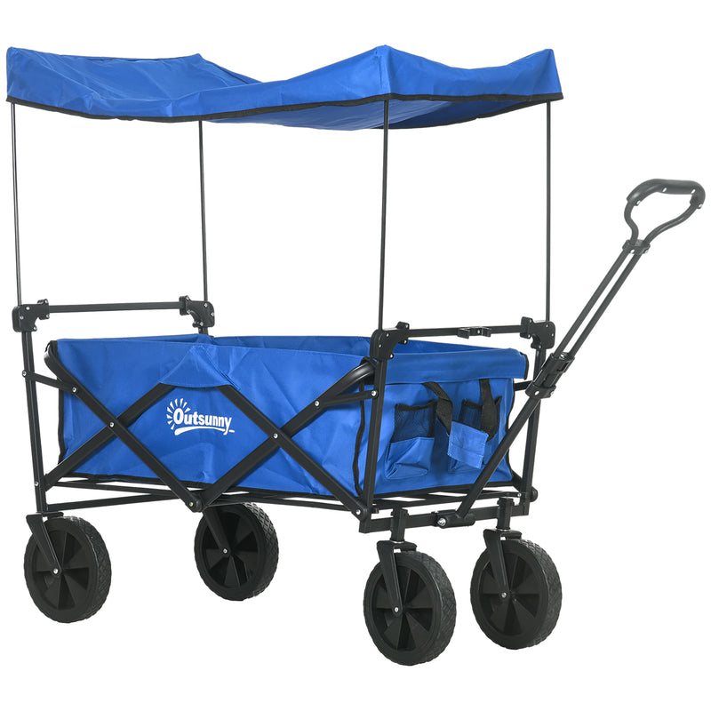 Carrinho de Transporte com Toldo Removível Carrinho Dobrável com Alça Ajustável e Bolsa de Transporte Capacidade 100 kg para Campismo Praia 97x52x105 cm Azul