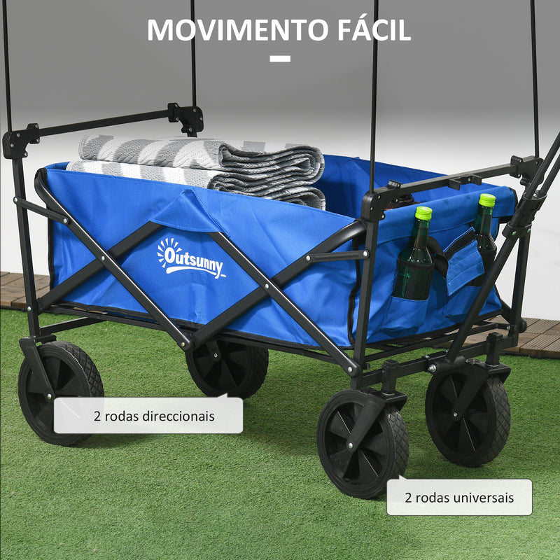 Carrinho de Transporte com Toldo Removível Carrinho Dobrável com Alça Ajustável e Bolsa de Transporte Capacidade 100 kg para Campismo Praia 97x52x105 cm Azul