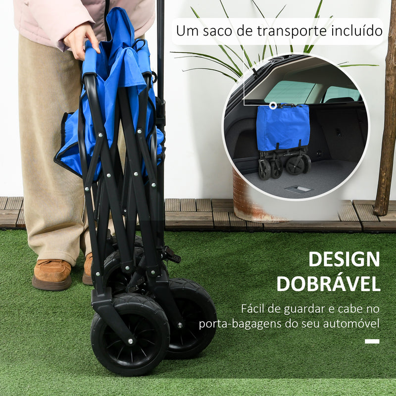 Carrinho de Transporte com Toldo Removível Carrinho Dobrável com Alça Ajustável e Bolsa de Transporte Capacidade 100 kg para Campismo Praia 97x52x105 cm Azul