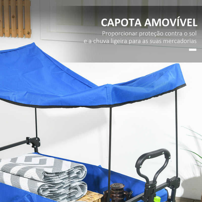 Carrinho de Transporte com Toldo Removível Carrinho Dobrável com Alça Ajustável e Bolsa de Transporte Capacidade 100 kg para Campismo Praia 97x52x105 cm Azul