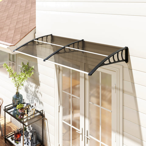 Marquise de Proteção 200x100cm Marquise Exterior para Portas e Janelas contra o Sol e Chuva com Suporte de PP Policarbonato Marrom