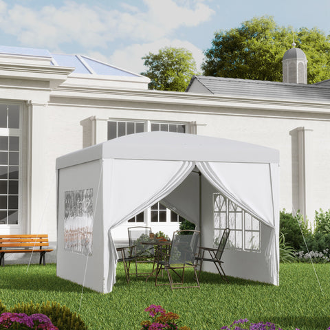 Tenda de Jardim com Paredes Laterais Amovíveis Janelas Porta com Zíper e Bolsa de Transporte 295x295x196-258 cm Branco