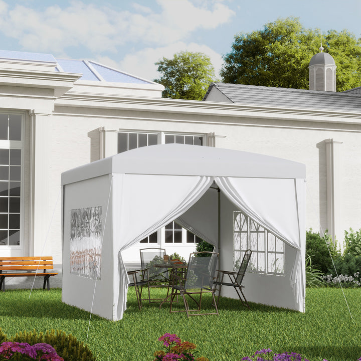 Tenda de Jardim com Paredes Laterais Amovíveis Janelas Porta com Zíper e Bolsa de Transporte 295x295x196-258 cm Branco