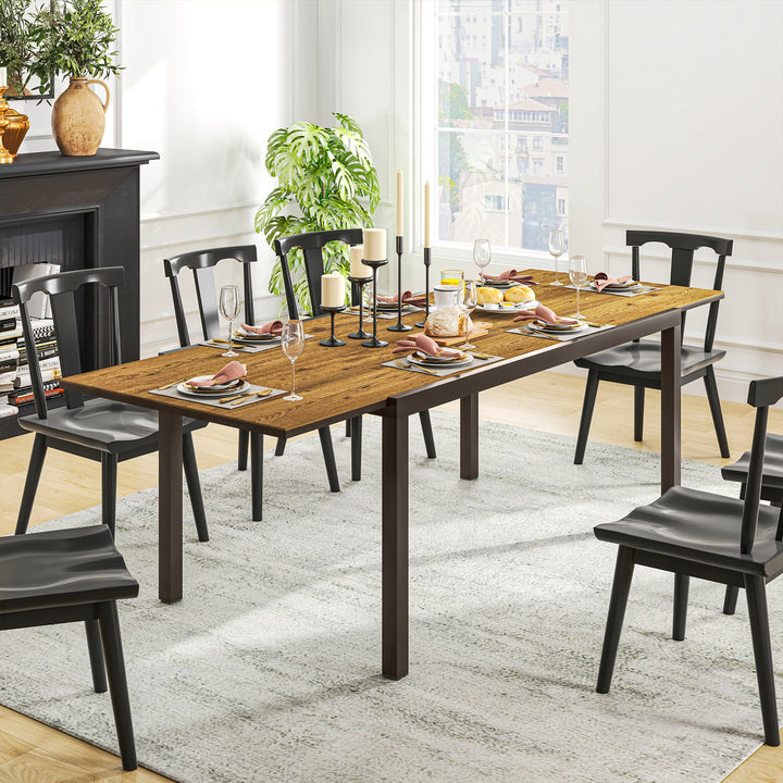 Mesa de Jardim Extensível Mesa de Jantar Exterior Ajustável 160-240 cm com Bordas de Alumínio Carga 70 kg Mesa Retangular para 6-8 Pessoas para Pátio Terraço Castanho