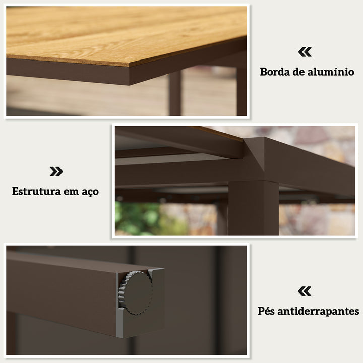 Mesa de Jardim Extensível Mesa de Jantar Exterior Ajustável 160-240 cm com Bordas de Alumínio Carga 70 kg Mesa Retangular para 6-8 Pessoas para Pátio Terraço Castanho