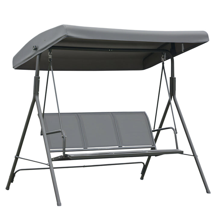 Baloiço Jardim de 3 Lugares com Toldo Ajustável Encosto Respirável e Estrutura de Aço para Terraço Balcão Exterior 175x118x159 cm Cinza