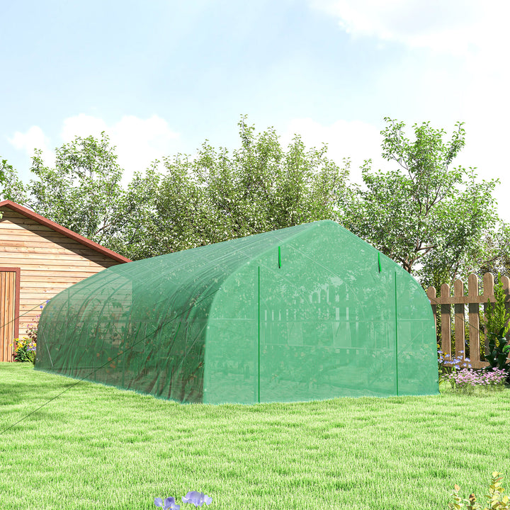 Estufa de jardim Tipo túnel para cultivo com 12 janelas e porta de enrolar Aço e PE 800x300x200 cm Verde