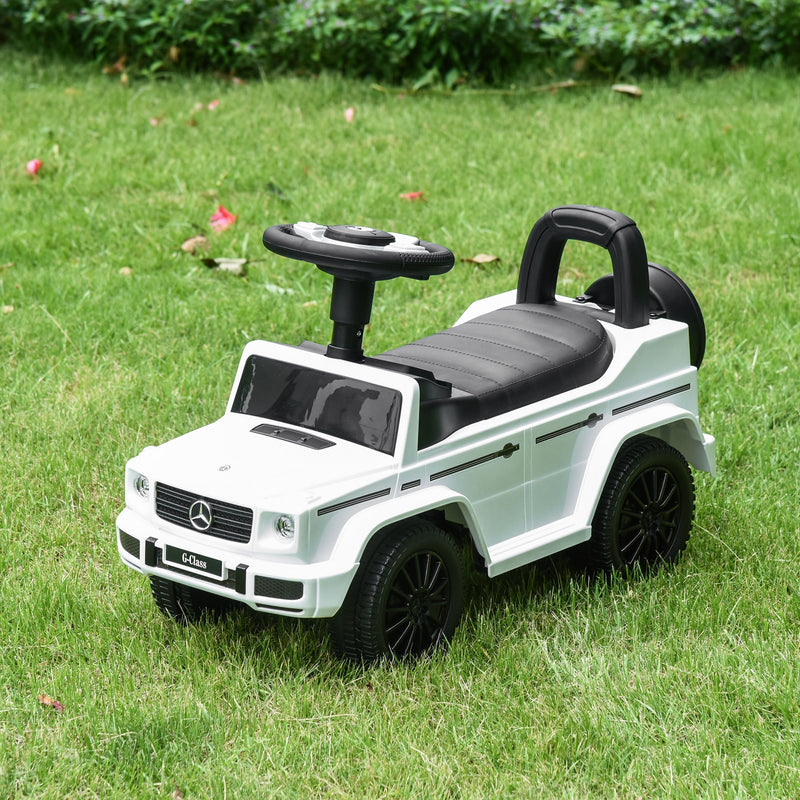 Carro Andador para Bebés de 12 a 36 Meses Carro Andador com Licença Mercedes G350 com Compartimento de Arrumação e Volante Carga 25 kg 62,5x28,5x45 cm Branco