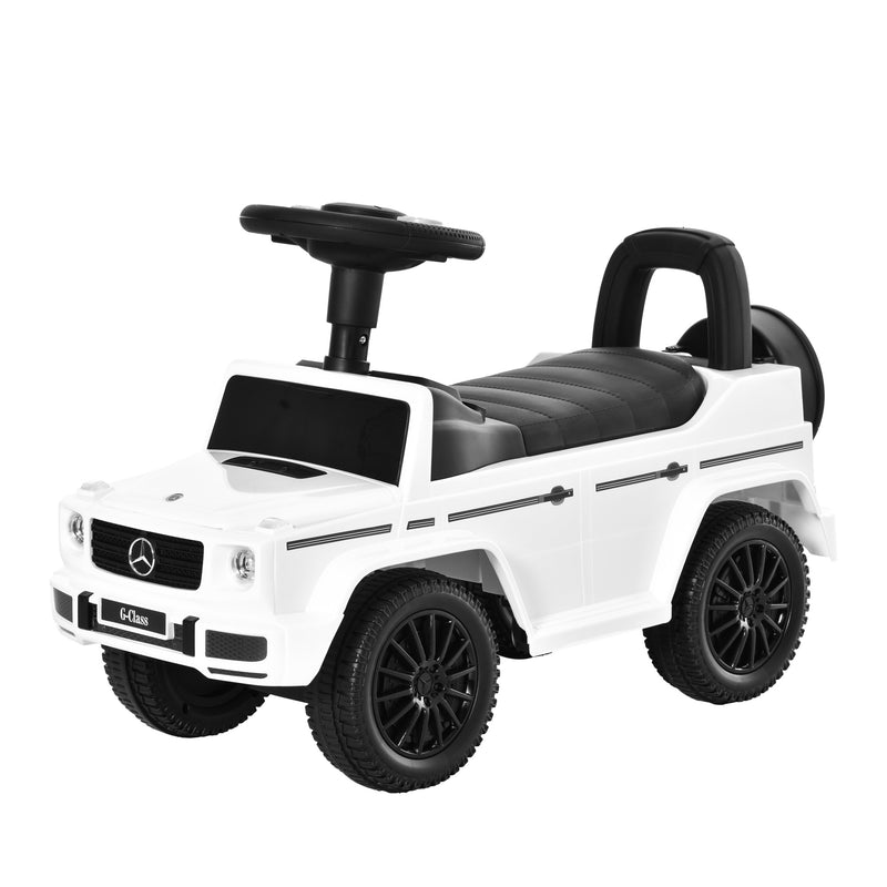 Carro Andador para Bebés de 12 a 36 Meses Carro Andador com Licença Mercedes G350 com Compartimento de Arrumação e Volante Carga 25 kg 62,5x28,5x45 cm Branco