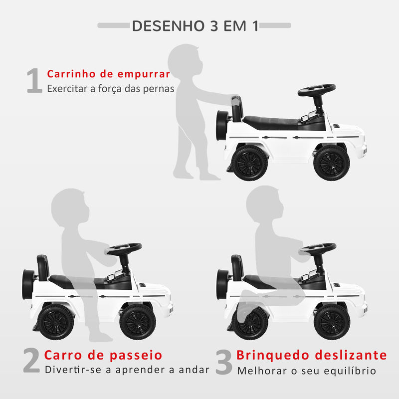 Carro Andador para Bebés de 12 a 36 Meses Carro Andador com Licença Mercedes G350 com Compartimento de Arrumação e Volante Carga 25 kg 62,5x28,5x45 cm Branco