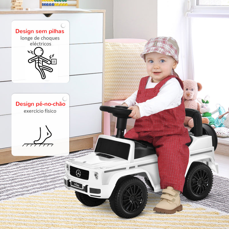 Carro Andador para Bebés de 12 a 36 Meses Carro Andador com Licença Mercedes G350 com Compartimento de Arrumação e Volante Carga 25 kg 62,5x28,5x45 cm Branco