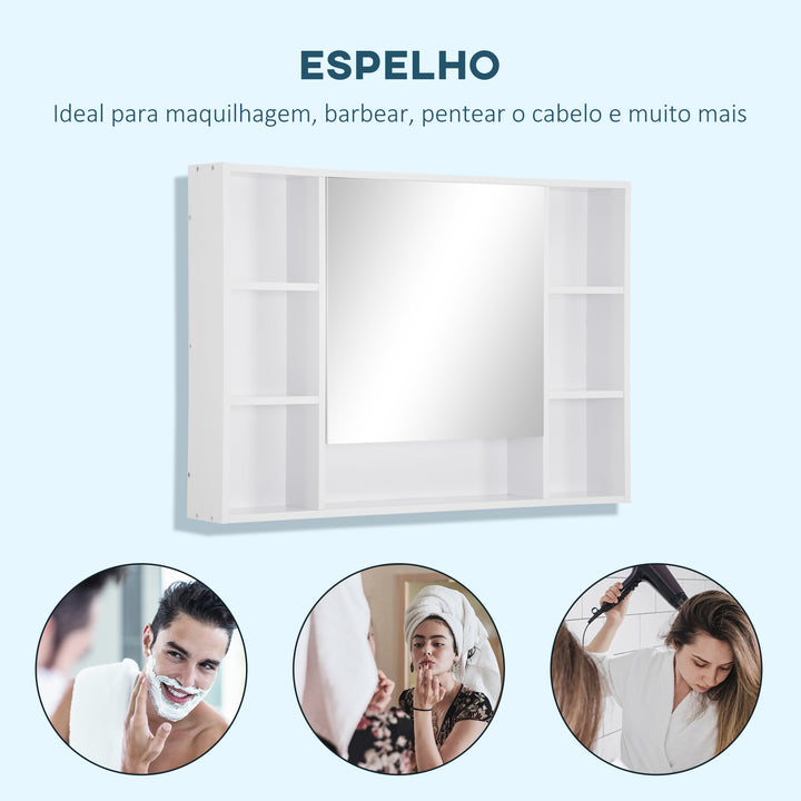 Armário de Casa de Banho com Espelho Armário de Parede Móvel de Casa de Banho Suspenso com Porta Prateleiras Abertas 100x15x70 cm Branco