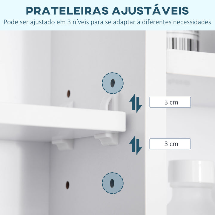 Armário de Casa de Banho com Espelho Armário de Parede Móvel de Casa de Banho Suspenso com Porta Prateleiras Abertas 100x15x70 cm Branco