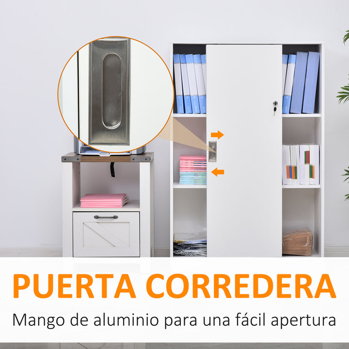 Armário de escritório com 2 portas deslizantes e 3 prateleiras 80x40x120 cm Branco