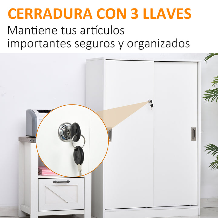 Armário de escritório com 2 portas deslizantes e 3 prateleiras 80x40x120 cm Branco