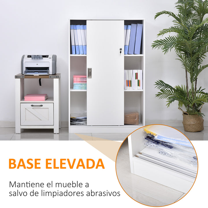 Armário de escritório com 2 portas deslizantes e 3 prateleiras 80x40x120 cm Branco