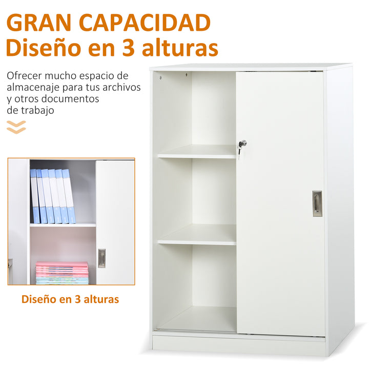 Armário de escritório com 2 portas deslizantes e 3 prateleiras 80x40x120 cm Branco