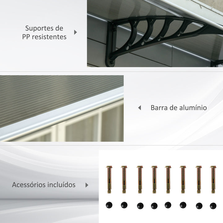 Marquise de Proteção 300x100cm Marquise Exterior para Portas e Janelas contra o Sol e Chuva com Suporte de PP Policarbonato Marrom