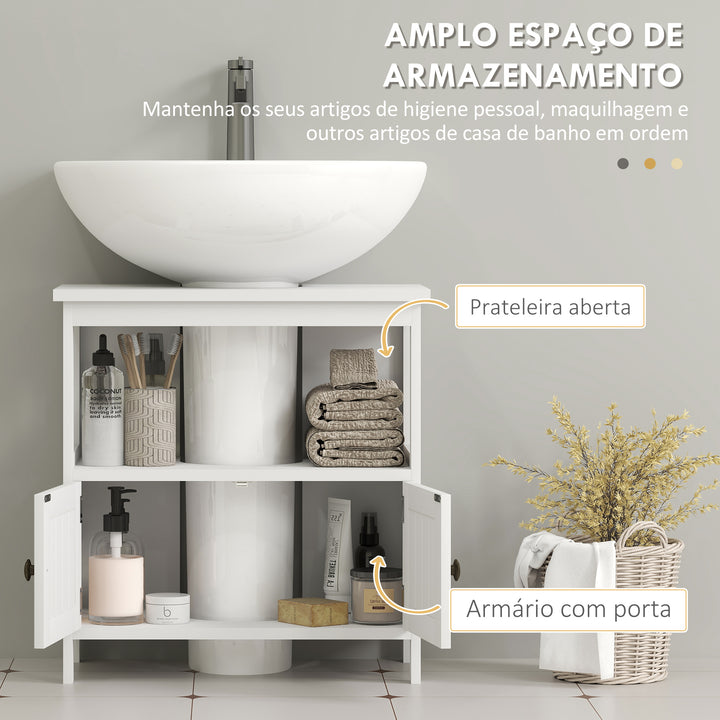 Móvel para Lavatório Pousar com Armário de 2 Portas Estante Aberto e Estante Ajustável Interior Carga 30 kg 60x30x60 cm Branco