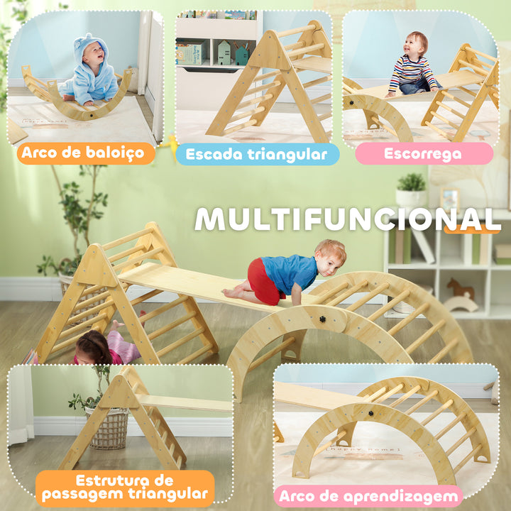 Triangulo de Escalada de Madeira Escalada para Crianças de 18-48 Meses com Rampa e Arco de Aprendizagem 219x72,5x68,5 cm Madeira
