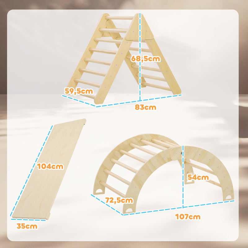 Triangulo de Escalada de Madeira Escalada para Crianças de 18-48 Meses com Rampa e Arco de Aprendizagem 219x72,5x68,5 cm Madeira