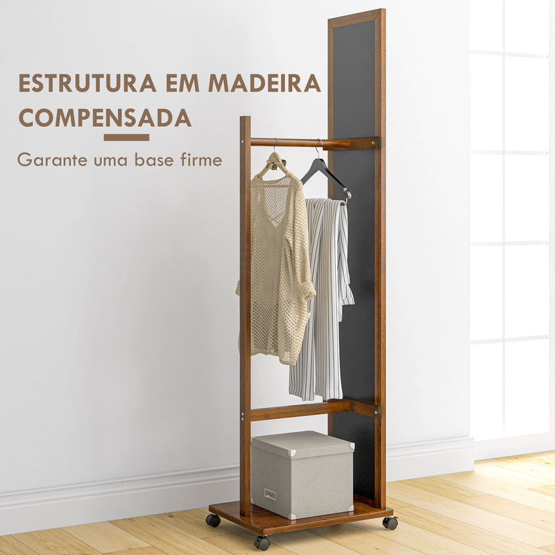 Espelho de Pé com Rodas Espelho de Corpo Inteiro com Barra para Pendurar Roupa e Prateleira Inferior para Dormitório Sala de Estar Corredor 35,5x49,5x167,8 cm Nogueira