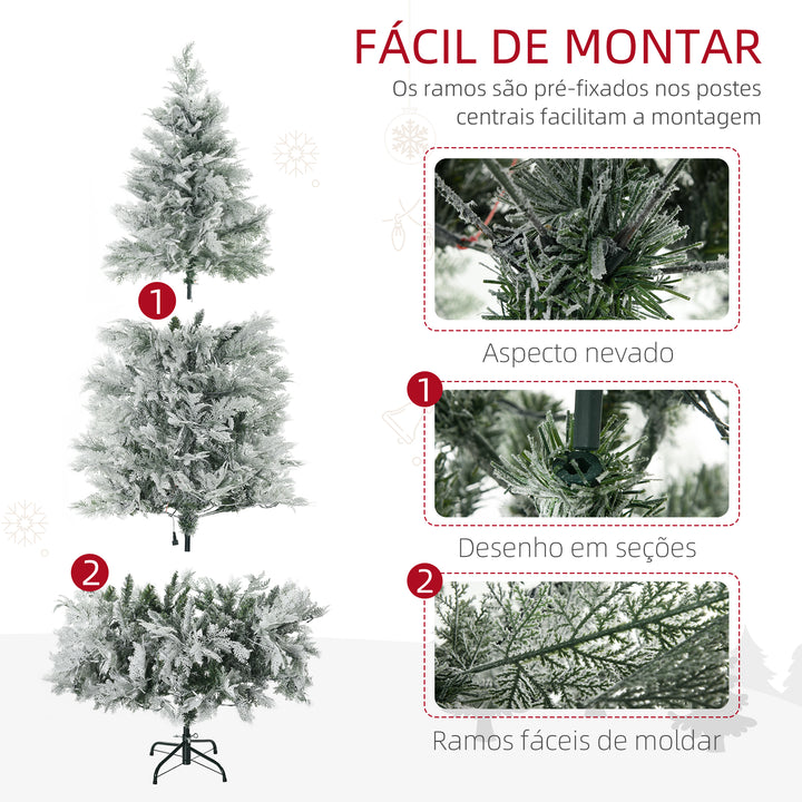 Árvore de Natal Artificial 180 cm com 300 Luzes LED Brancas Quente Árvore de Natal Nevada com 577 Ramos e Base Dobrável Decoração de Natal para Interior Verde