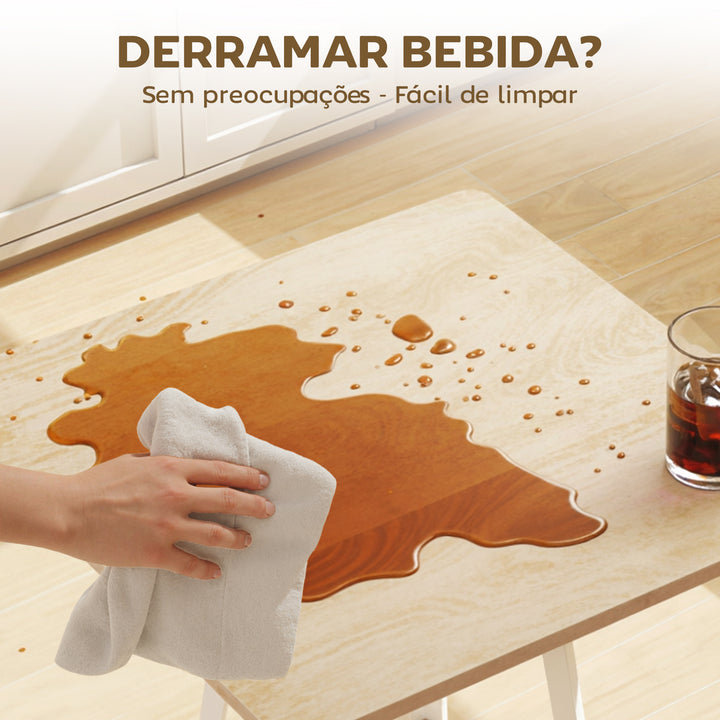 Mesa Alta de Cozinha Quadrada com Prateleira Mesa Alta de Bar para 2 Pessoas Pernas de Metal 55x55x95 cm Madeira e Branco