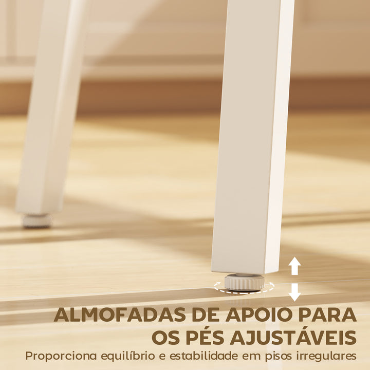 Mesa Alta de Cozinha Quadrada com Prateleira Mesa Alta de Bar para 2 Pessoas Pernas de Metal 55x55x95 cm Madeira e Branco