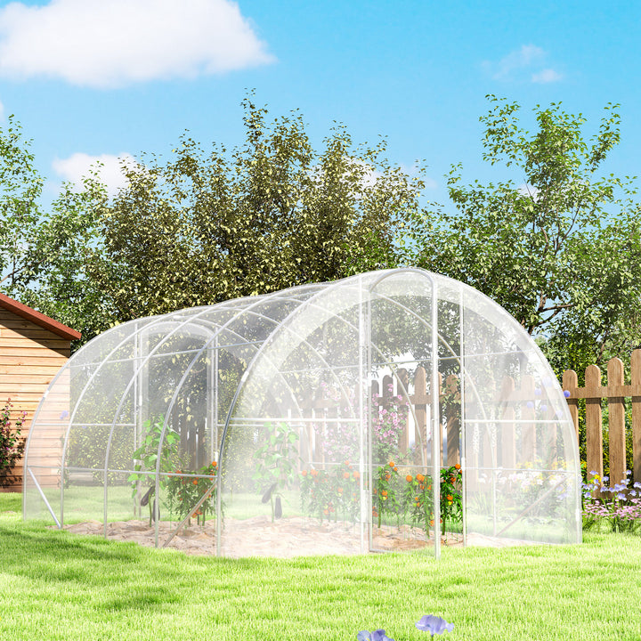 Estufa de Túnel 395x295x195 cm Estufa de Jardim com 2 Portas Estufa para Horticultura com Teto Arredondado para Cultivo de Plantas e Flores Transparente