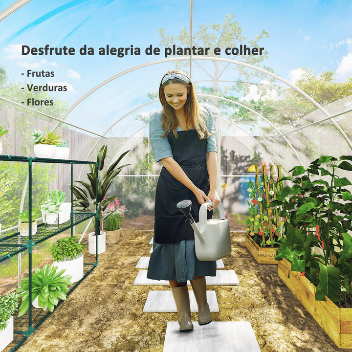 Estufa de Túnel 395x295x195 cm Estufa de Jardim com 2 Portas Estufa para Horticultura com Teto Arredondado para Cultivo de Plantas e Flores Transparente