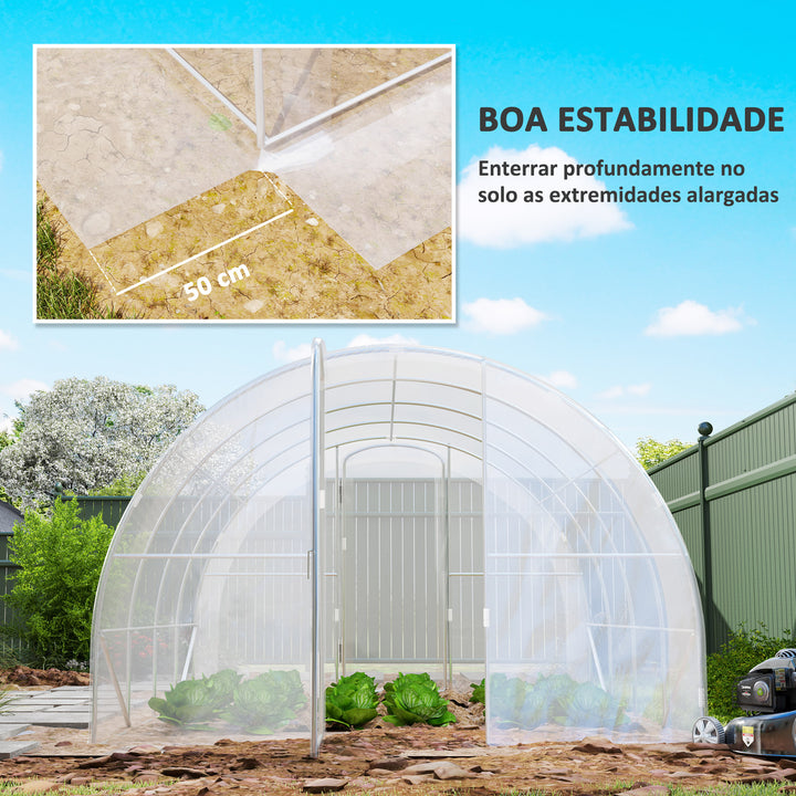 Estufa de Túnel 395x295x195 cm Estufa de Jardim com 2 Portas Estufa para Horticultura com Teto Arredondado para Cultivo de Plantas e Flores Transparente