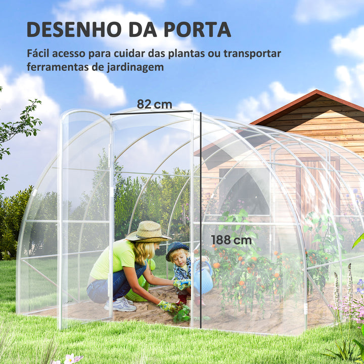 Estufa de Túnel 395x295x195 cm Estufa de Jardim com 2 Portas Estufa para Horticultura com Teto Arredondado para Cultivo de Plantas e Flores Transparente