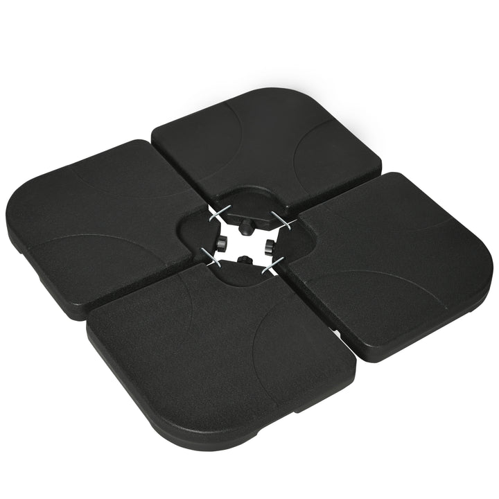 Conjunto de Pesos para Base de Chapéu de Sol de 4 Peças Base para Chapéu de Sol Quadrada Preenchível com 15 Litros de Água ou 19,5 kg de Areia para Base Cruzada Preto