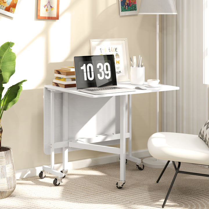 Mesa Dobrável de Cozinha para 4-6 Pessoas Mesa de Sala de Jantar Dobrável com Rodas e Laterais Dobráveis Mesa para Cozinha 120x80x73 cm Branco