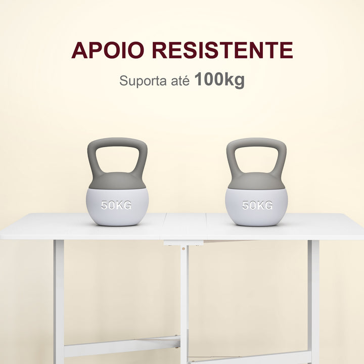 Mesa Dobrável de Cozinha para 4-6 Pessoas Mesa de Sala de Jantar Dobrável com Rodas e Laterais Dobráveis Mesa para Cozinha 120x80x73 cm Branco