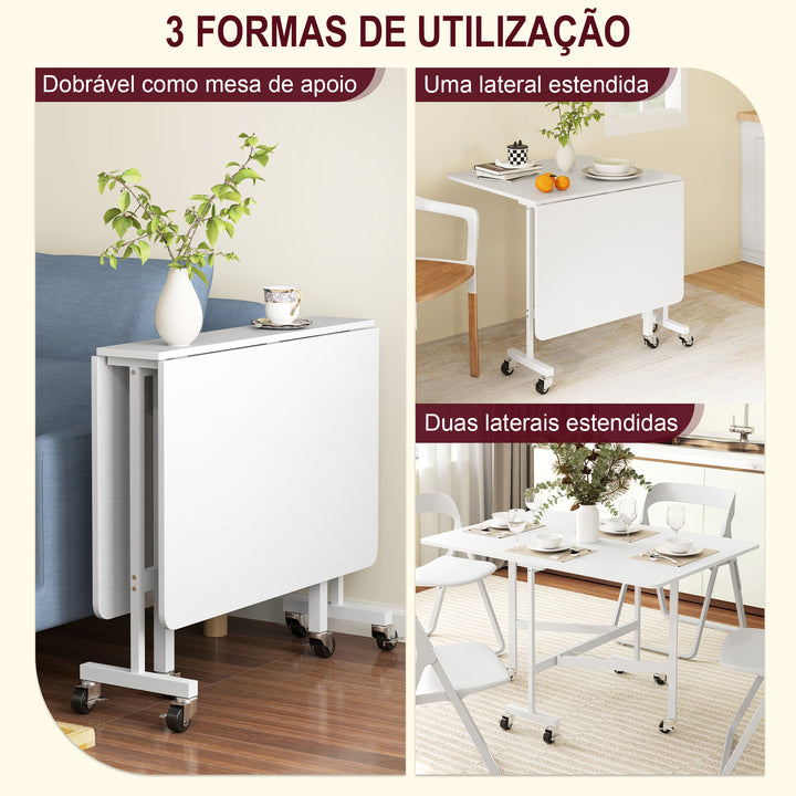 Mesa Dobrável de Cozinha para 4-6 Pessoas Mesa de Sala de Jantar Dobrável com Rodas e Laterais Dobráveis Mesa para Cozinha 120x80x73 cm Branco