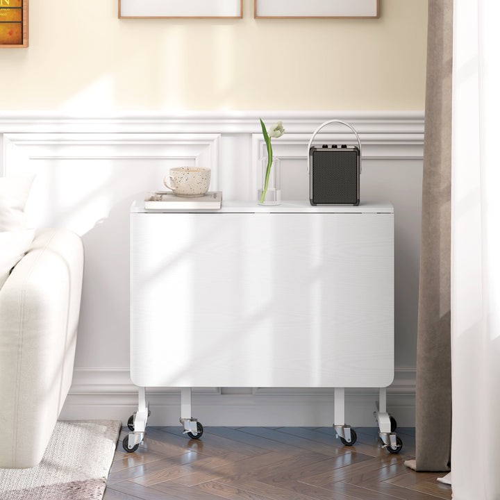 Mesa Dobrável de Cozinha para 4-6 Pessoas Mesa de Sala de Jantar Dobrável com Rodas e Laterais Dobráveis Mesa para Cozinha 120x80x73 cm Branco