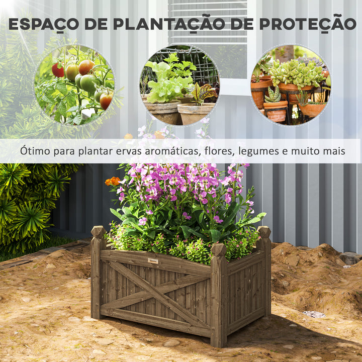 Floreira de Madeira Elevada Horta Urbana de Madeira para Cultivar Plantas Flores Ervas Floreira Retangular para Jardim Varanda 60x39x37 cm Castanho Escuro