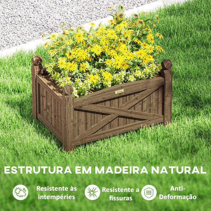 Floreira de Madeira Elevada Horta Urbana de Madeira para Cultivar Plantas Flores Ervas Floreira Retangular para Jardim Varanda 60x39x37 cm Castanho Escuro
