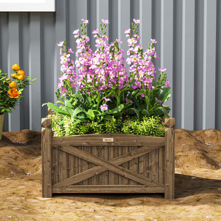 Floreira de Madeira Elevada Horta Urbana de Madeira para Cultivar Plantas Flores Ervas Floreira Retangular para Jardim Varanda 60x39x37 cm Castanho Escuro