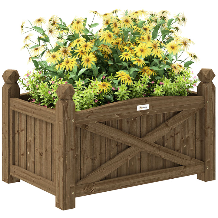 Floreira de Madeira Elevada Horta Urbana de Madeira para Cultivar Plantas Flores Ervas Floreira Retangular para Jardim Varanda 60x39x37 cm Castanho Escuro