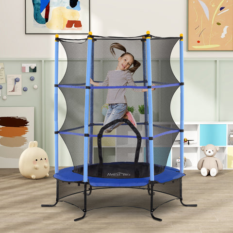 Trampolim para Crianças acima de 3 Anos Cama Elástica Infantil com Rede de Segurança e Estrutura de Aço para Interiores e Exteriores Carga 50 kg Ø163x190 cm Azul