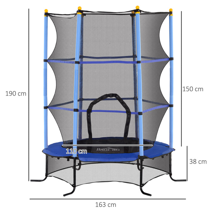 Trampolim para Crianças acima de 3 Anos Cama Elástica Infantil com Rede de Segurança e Estrutura de Aço para Interiores e Exteriores Carga 50 kg Ø163x190 cm Azul