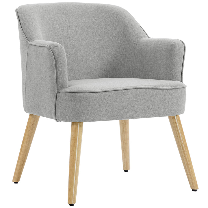 Poltrona Estilo Nórdico Poltrona para Sala de Estar Estofada em Linho com Pés de Madeira para Dormitório Escritório Estúdio Carga 120 kg 64,5x65x79,5 cm Cinzento