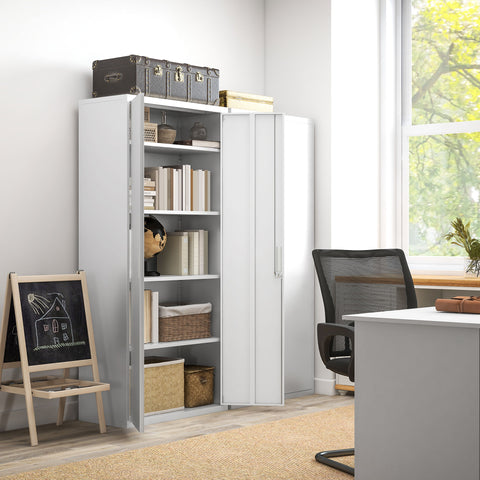 Armário para Arquivos de 5 Níveis com Chaves Prateleiras Ajustáveis Armário de Arquivos Metálico para Escritório Estudio Sala de Estar 80x40x180 cm Branco